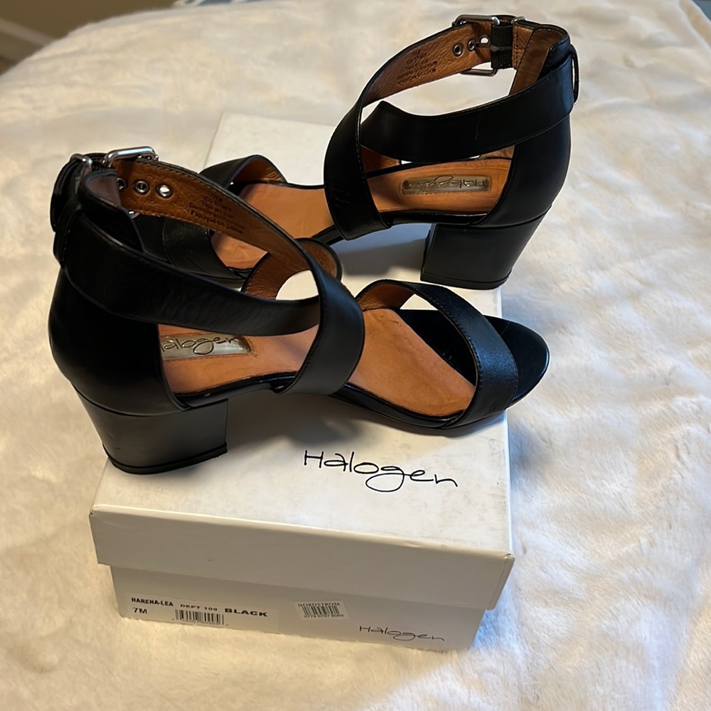 Halogen Black Leather Dress Sandals